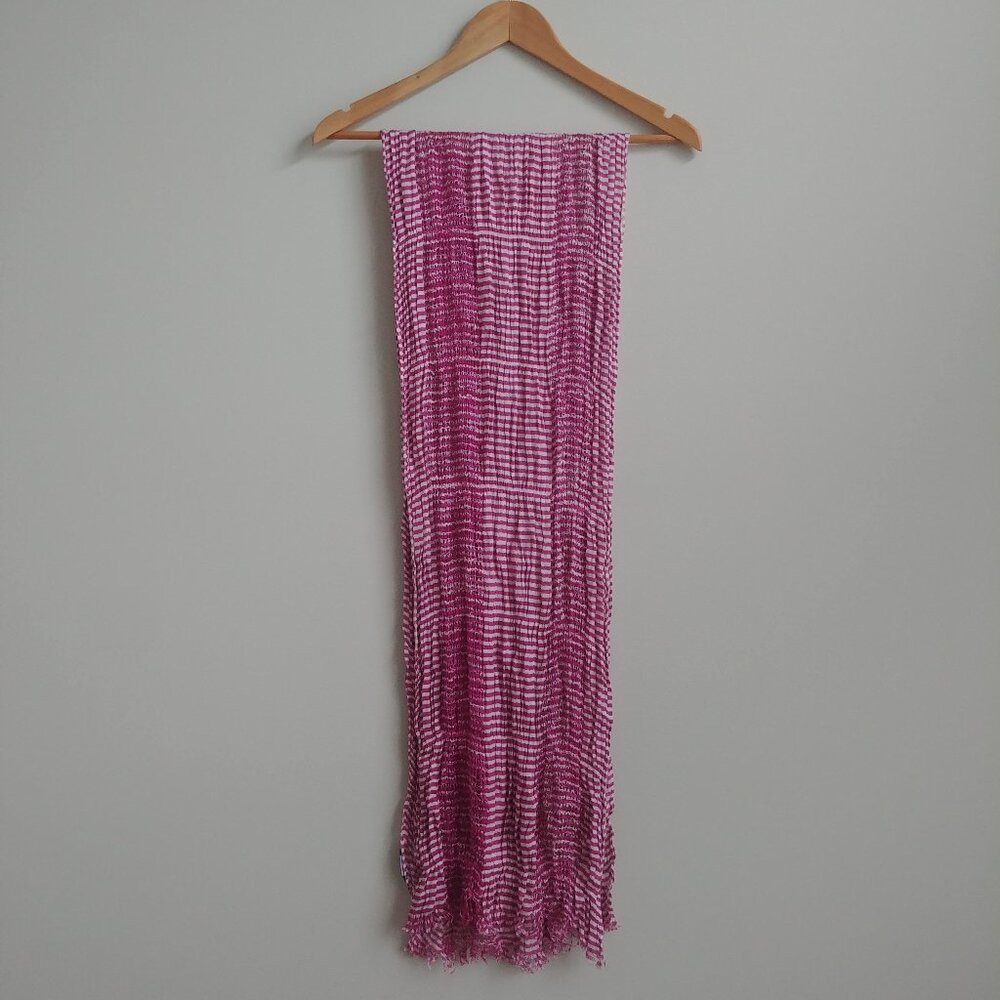 4/$20 Fraas super soft light pink and white striped crinkle scarf